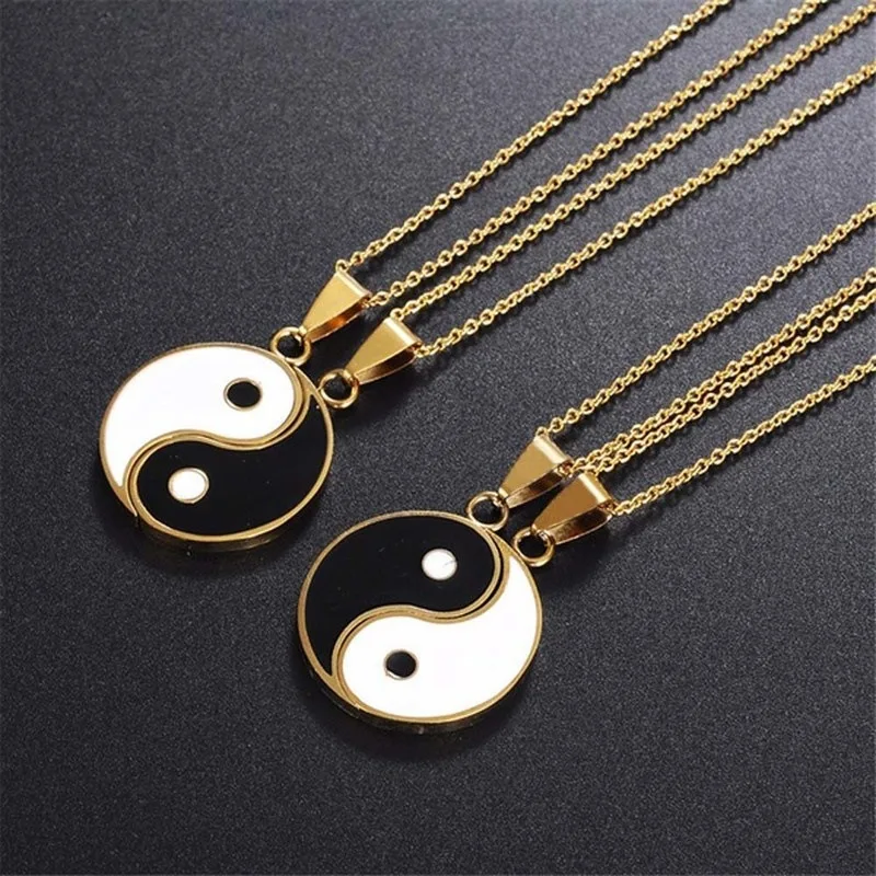 

splice paired couple lovers necklace for women men best friends bff collars black white taichi yinyang Gossip neck chain jewelry