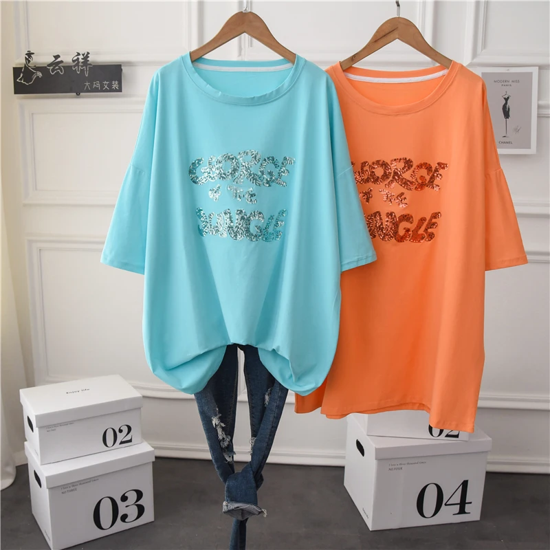 

2021 Summer Fashionable Stylish Women T-shirt Short Sleeve Ins Plus Size Round Neck Base Shirt Loose Simple Pullover Top Tee