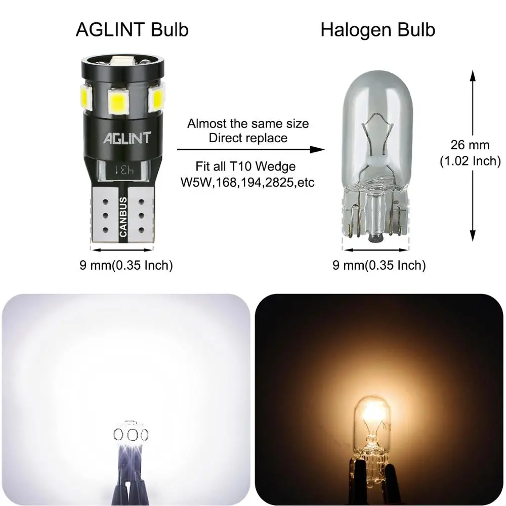 Светодиодная CAN шина AGLINT T10 W5W 10 шт. без ошибок для 194 168 2825 9 SMD 2835 автомобильного