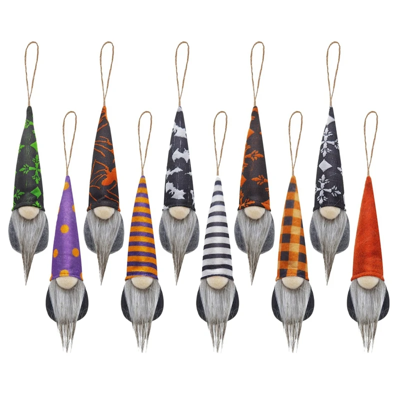 

10Pcs Halloween Gnome Hanging Ornaments Decorations, Halloween Gnomes Decorations Handmade Plush Elf For Halloween Decor