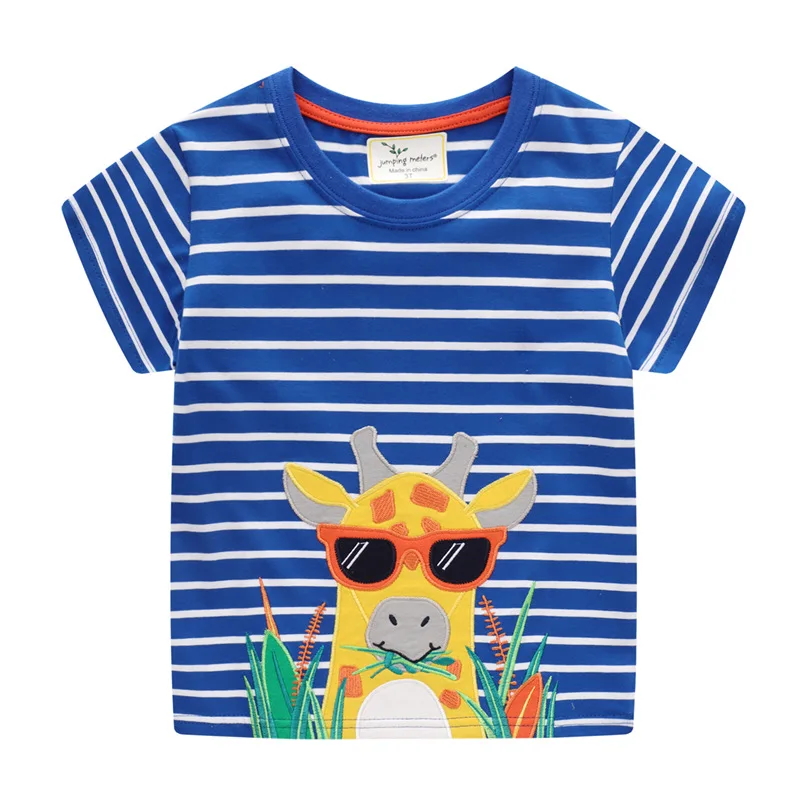 

Lucashy New Baby Boys T-Shirt Fashion Summer Short Sleeves Cartoon Giraffe Print Short Tops Casual Children Striped Tees Outfit