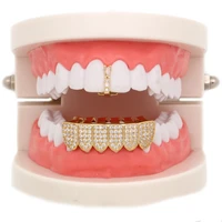 iced out gold color dental grills for wiomen men top bottom crystal grills mouth fake teeth caps for party tooth jewelry