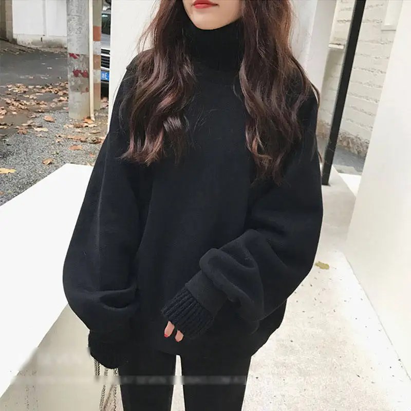 New Pink Girls Cute Spring Sweater Women Fashion Casual Lovely Solid Black Vintage Loose Long Sleeve Pullover Sweaters | Женская одежда