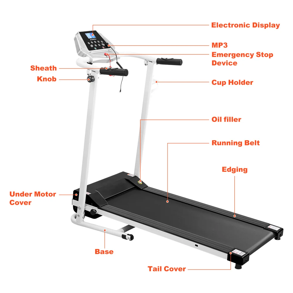 

BESPORTBLE 1.5HP Folding Treadmill Electric Treadmill 1-10 km/h Motorized Treadmill Non-slip Shock-abosrbing Indoor Running