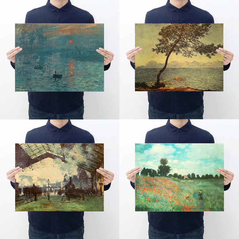 

Nostalgic Famous Impressionism Famous Painting Poppy Train Station Sunrise Retro Kraft Paper Poster Home Decoration Painting