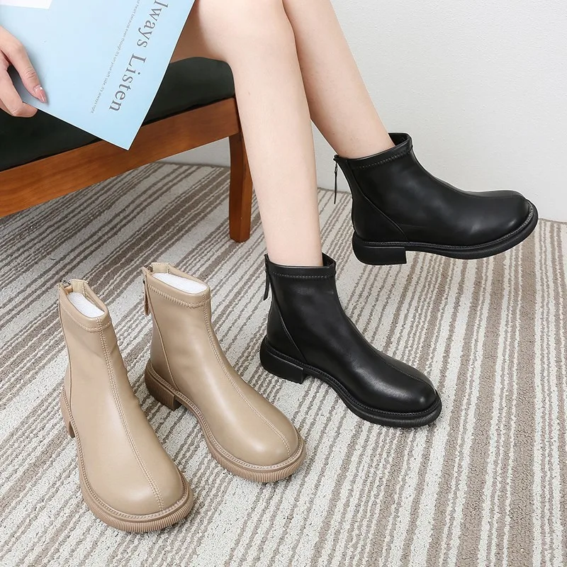 Женские ботинки из ПУ кожи с круглым носком на молнии | Обувь