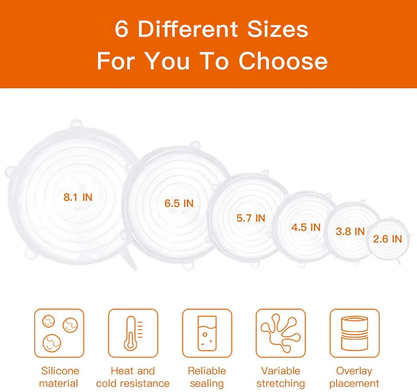 6 шт./компл. силиконовая крышка для еды эластичная универсальная горшка|Крышки