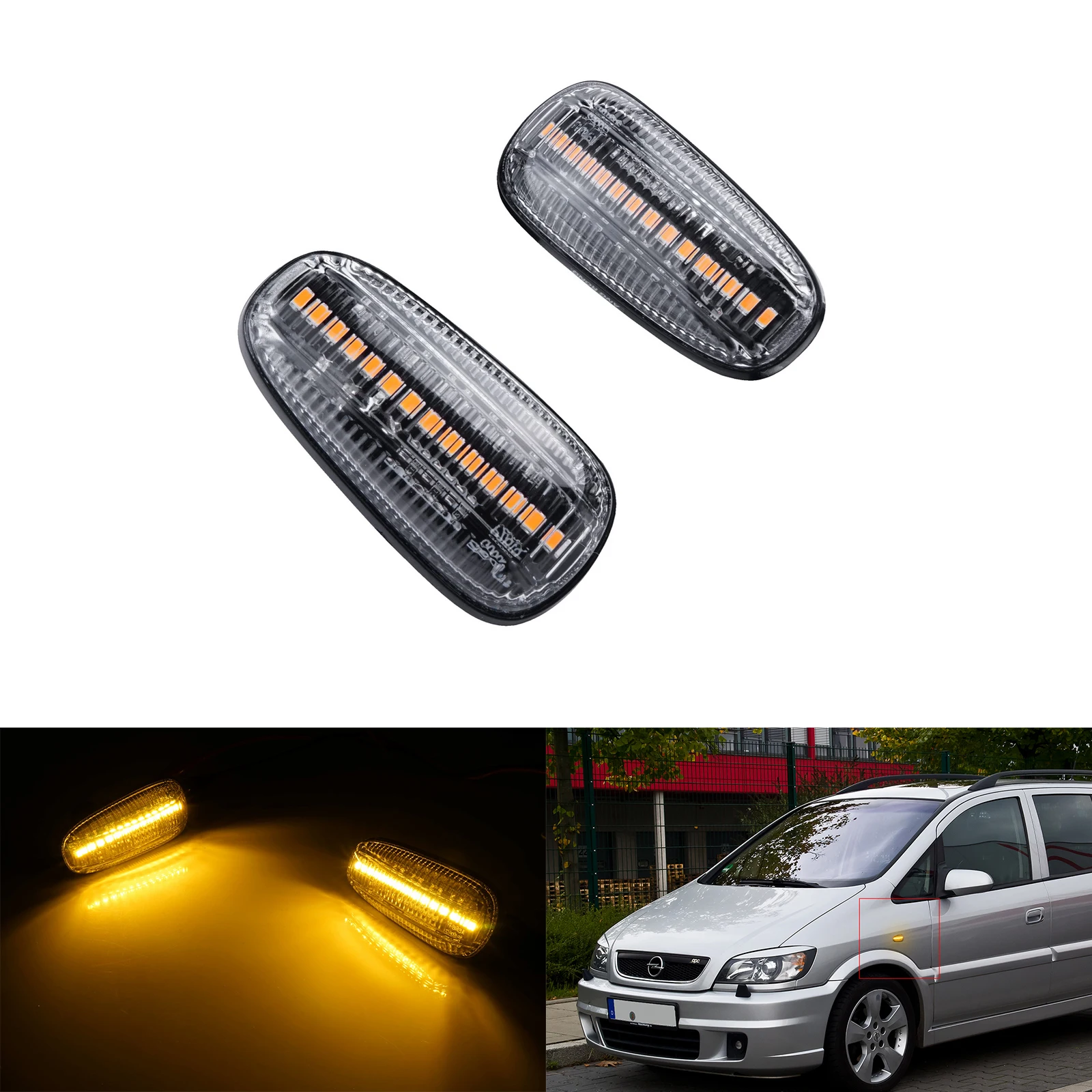 

ANGRONG 2xAmber Clear Lens LED Indicator Side Repeater Light For Opel Vauxhall Astra G IV Zafira A MK I Auto Lamp