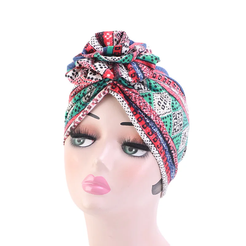 pink green Элегантный хлопок 3D тюрбан с цветком Женская шапочка химиотерапия Рак Кепка турбанты Головные Уборы Бандана Свадебная вечеринка аксессуары для волос - Цвет: pink green