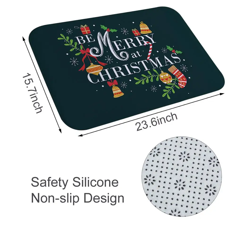 

QIFU Merry Christmas Decoration Doormat Santa Claus Printing Flannel Floor Mat Non-slip Mat Christmas Home Decoration Door Mat