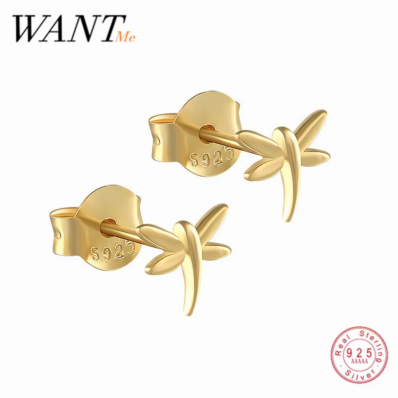 Женские серьги гвоздики WANTME из серебра 100% пробы с золотистыми