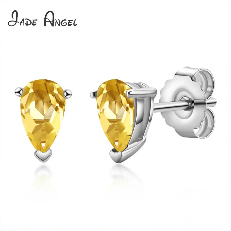 

JADE ANGEL Women's 925 Sterling Silver Gemstone Earrings Genuine Natural Drop-Shaped Topaz/Amethyst/Smoky Crystal G ft Earrings