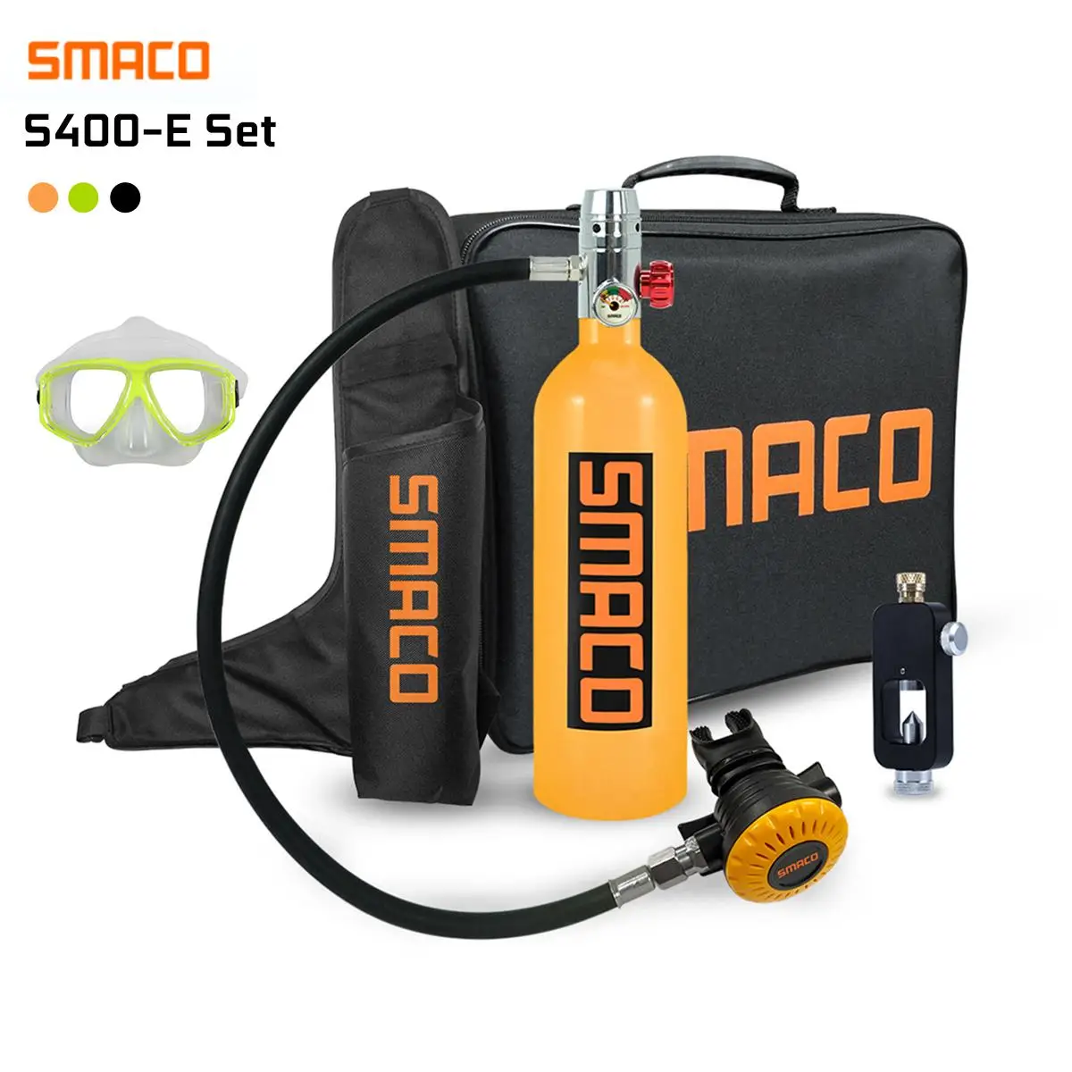 

SMACO S400 1 л Мини-цилиндр для подводного плавания, кислородный резервуар, адаптер для подводного плавания, респиратор для дайвинга, очки для по...