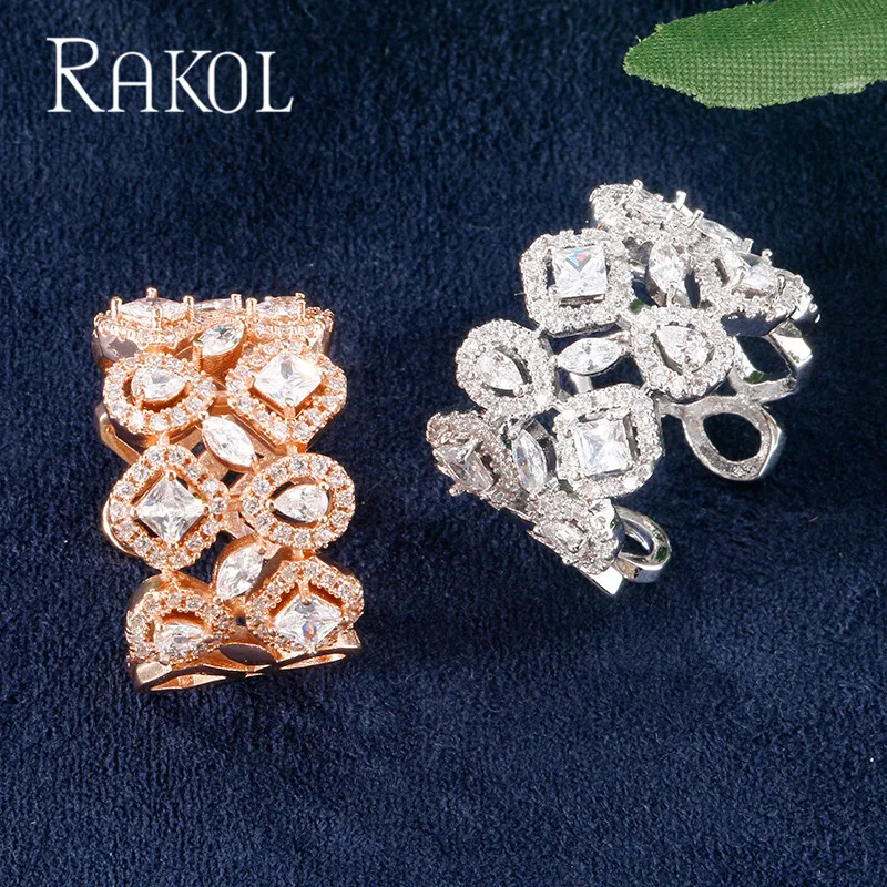 RAKOL Одежда высшего качества кубический циркон женские открытые кольца для Для женщин Роскошные свадебные украшения на свадьбу, годовщину подарок аксессуары RR21118