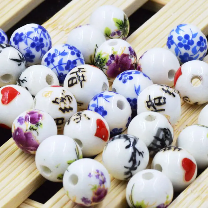 

50pcs/lot 10mm Round Porcelain Beads Accessories Jewelry Making Bracelets Necklaces Beatiful Big Hole Ceramic Beads Wholesale