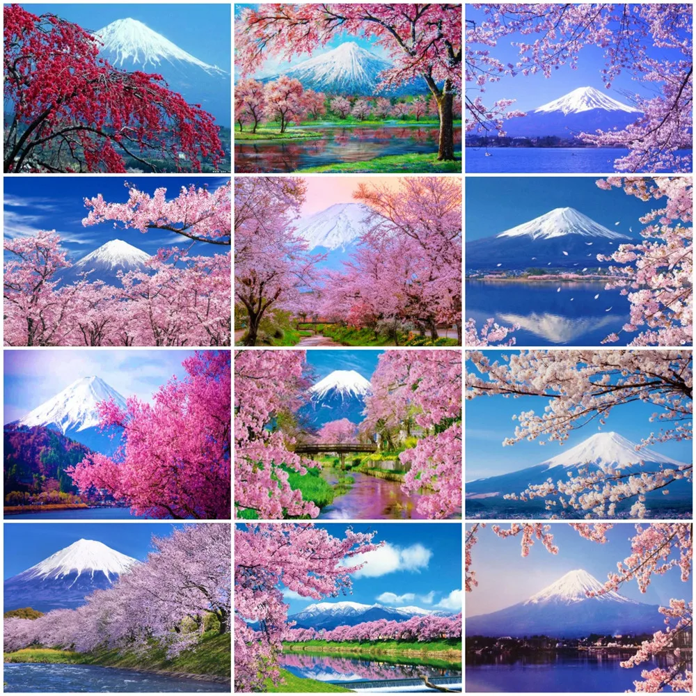 Diamond painting summer landscape embroidery cherry blossom cross stitch mural handmade gift flower decoration blue sky wallpape | Дом и сад