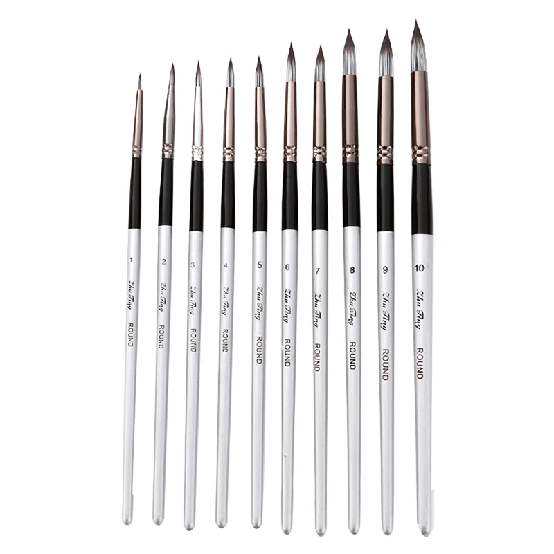 

10pcs Silver Black Rod Brushes Pvc Bag Oil Brush Set Watercolor Brush Tip Paint Set Oil Paint Brush