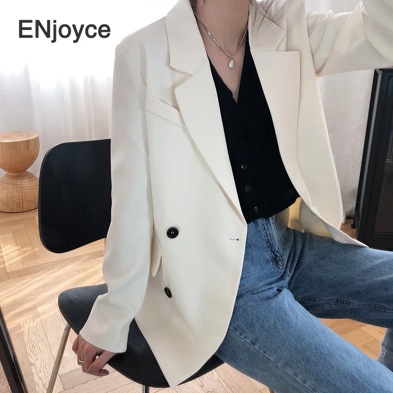 Korean Retro White Blazer Women Spring Autumn Casual Suit Blazers Fashion Ladies Office Long Sleeve Chic Coats Workwear Outfits