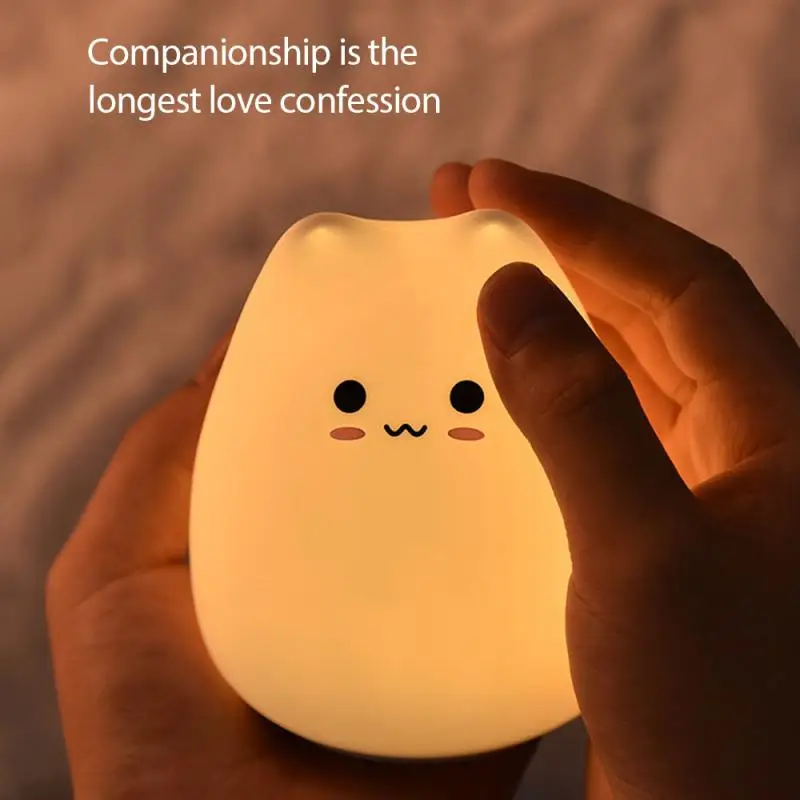 

Rechargeable LED Night Light Cute Silicone Cat Change 7Color Night Lamp Children's Bedroom Atmosphere Night Light