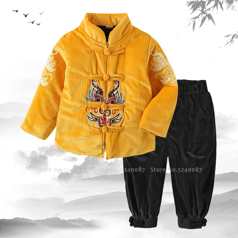 Детское традиционное китайское пальто Hanfu костюм для мальчиков с вышивкой тигра