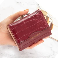 leather womens wallet female short retro three fold folding student version simple multi card crocodile pattern coin purse