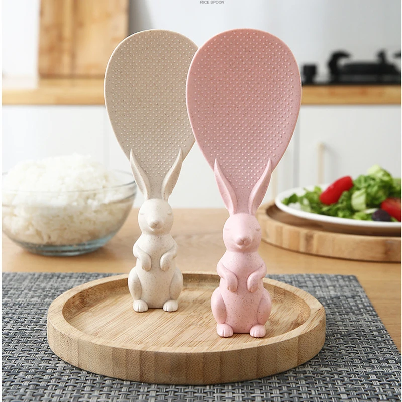 

Cute Bunny Shape Rice Cooker Rice Spoons Non Stick Rabbit Rice Scoops Creative Standable Rice Scoopers Kitchedn Tableware Gadget