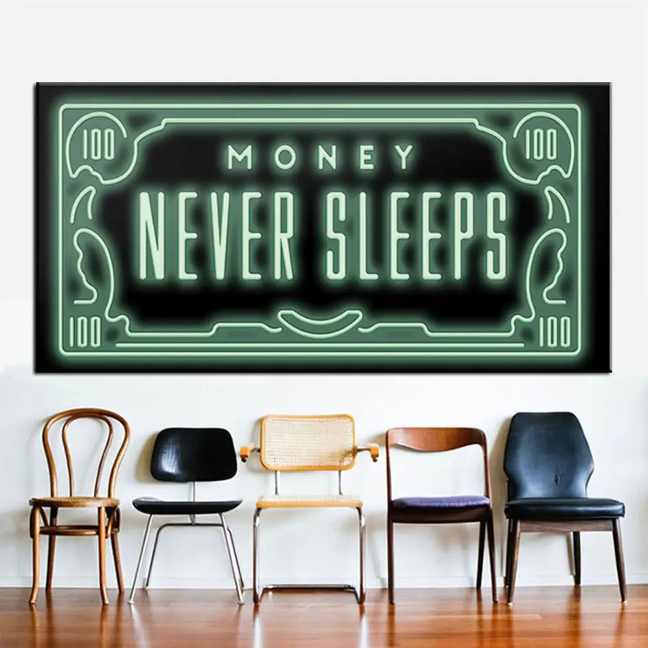 Money Never Sleep Hd холст печать скандинавские цитаты письмо деньги искусство домашний
