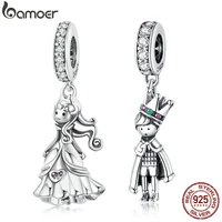 bamoer authentic 925 sterling silver clear cz cute little princess pendant charms for women orginal bracelet or necklace jewelry