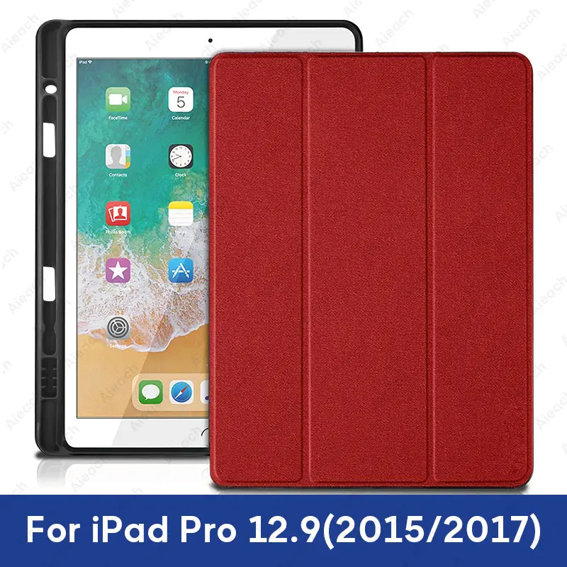 12.9 2015 17 Red Чехол для iPad Pro 12,9 с держателем-карандашом из искусственной кожи, передняя крышка, мягкий силиконовый чехол для iPad Pro 12,9 - Цвет: 12.9 2015 17 Red