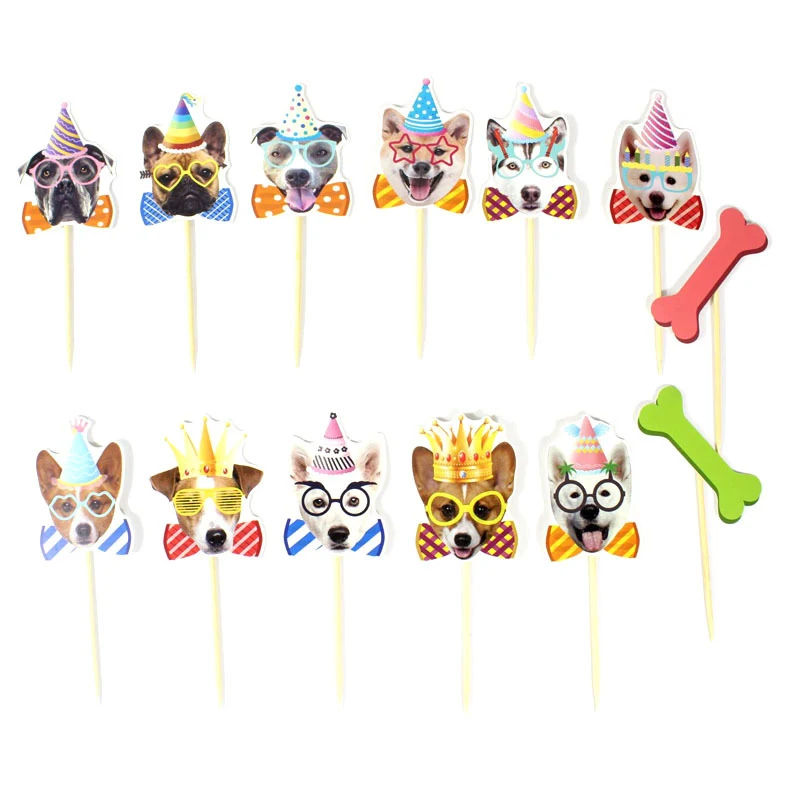 

26Pcs Dog Cake Insert Pet Theme Party Decoration Dog Face Birthday Insert Sign