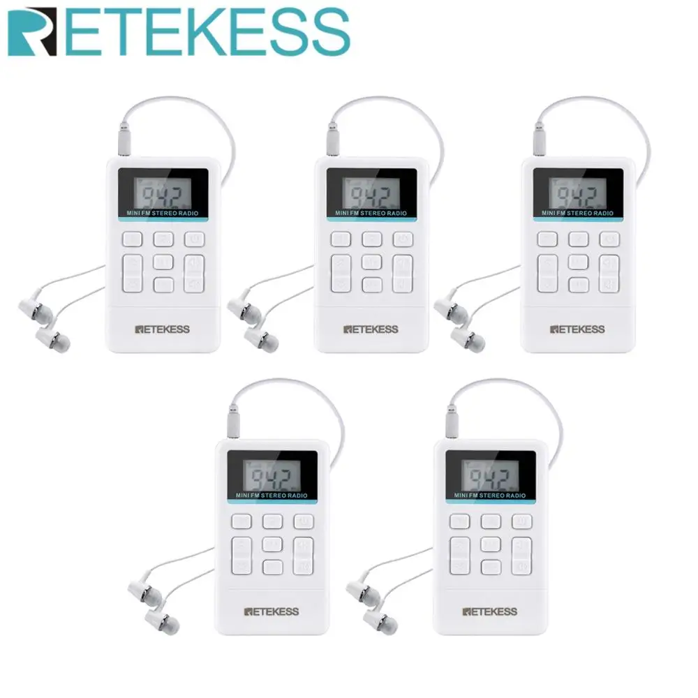 

Портативный FM-радиоприемник Retekess TR612, 5 шт., карманный радиоприемник с наушниками 3,5 мм для синхронного перевода больших встреч