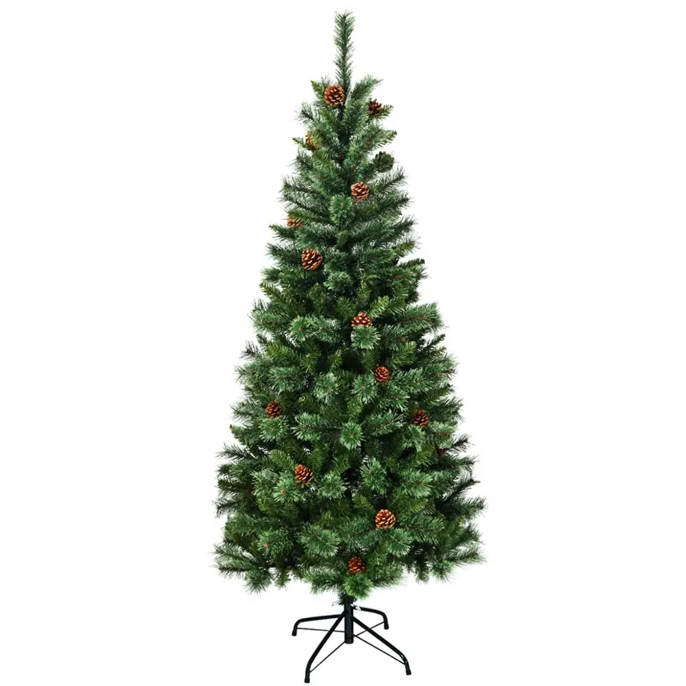 

7 ft Premium Hinged Artificial Christmas Tree Mixed Pine Needles w/ Pine Cones CM22804