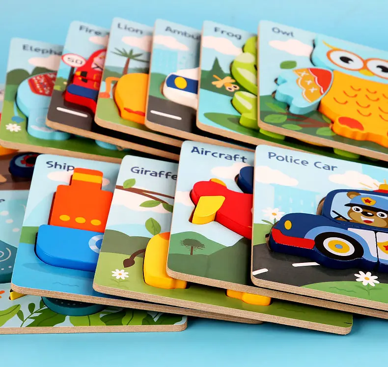 

Children Cartoon Animal and Traffic 3d Puzzle 12 Style Wood Toy Large Piece Jigsaw Block Baby Early Enlightenment Education Toys