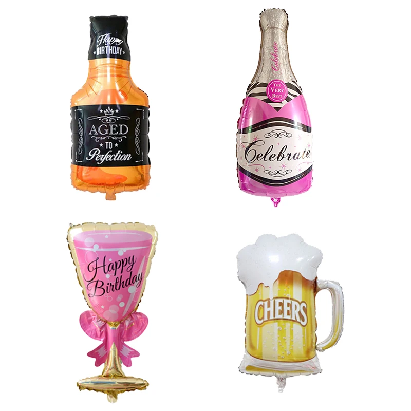

Funny Creative Champagne Bottle Wine Glass Aluminum Film Balloon Birthday Party Decoration Supplies Aluminum Foil Balloon
