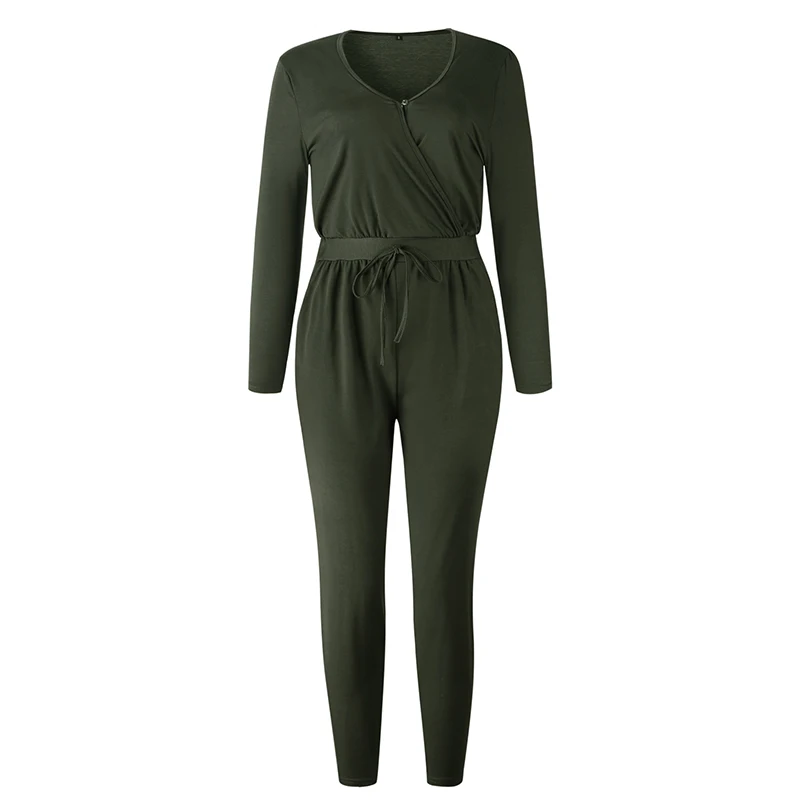 Army Green UZZDSS, осенне-зимний женский комбинезон, с поясом, сексуальный, с v-образным вырезом, с длинным рукавом, комбинезоны, женские боди, Облегающий комбинезон, комбинезоны - Цвет: Army Green
