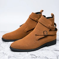 spring fashion leather men boots convenient zip pointed toe business boots shoes men black brown ankle boots men