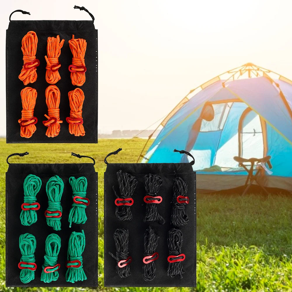 

6 pack Reflective Paracord Tent Cord Rope Camping Awning Rope Runner Guy Line Tent Fastener Wind Rope Buckle Triangle Fastener