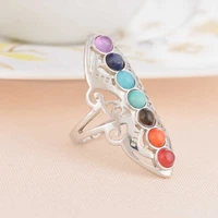 trendy yoga colorful stone ring jewelry chakra healing thumb adjustable ring