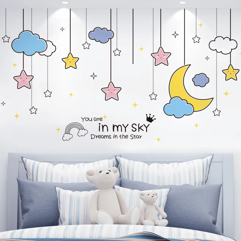 [SHIJUEHEZI] Звезды облака наклейки на стену DIY мультфильм Подвески Наклейки стены для
