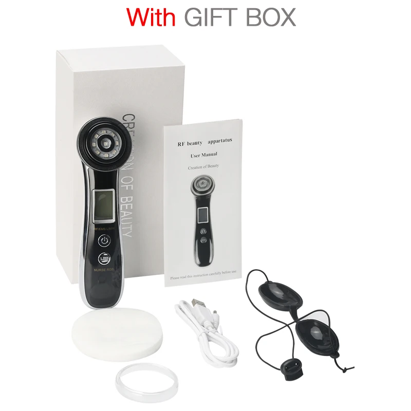 WITH GIFT BOX Радиочастотный Электрический светодиодный светильник для фотонов, терапия, RF EMS, омоложение кожи, подтяжка лица, подтяжка, массаж, уход за кожей - Цвет: WITH GIFT BOX