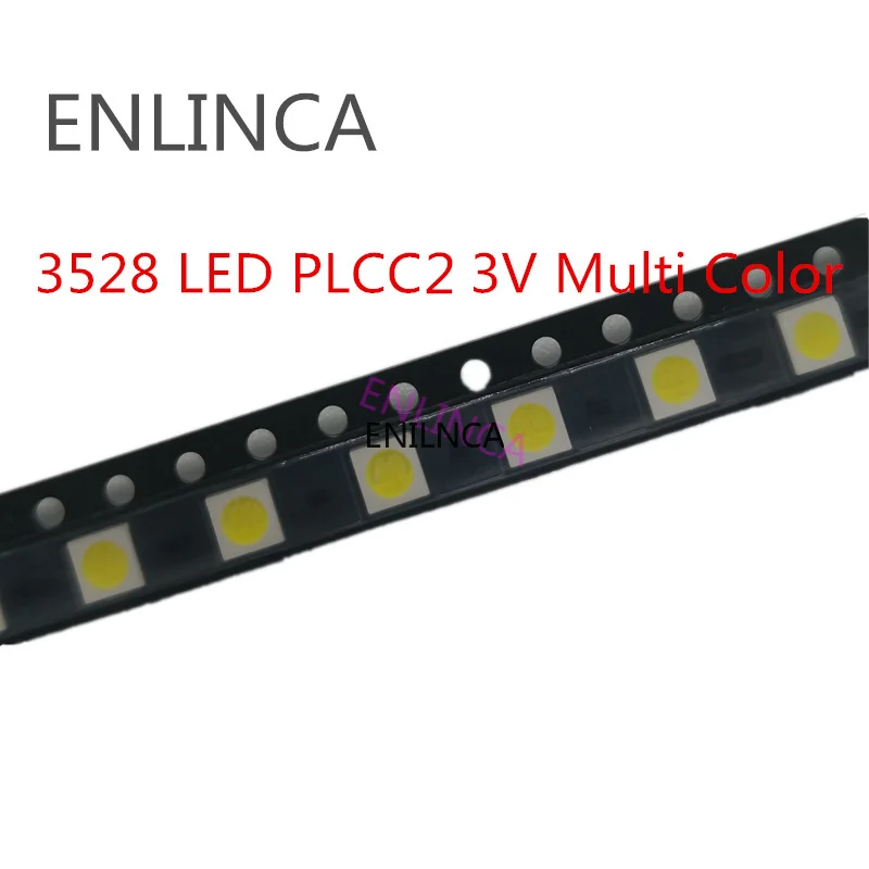 100 шт. 3528 светодиодный SMD белый Чип PLCC2 сверхъяркое поверхностное крепление 20 мА 3 в