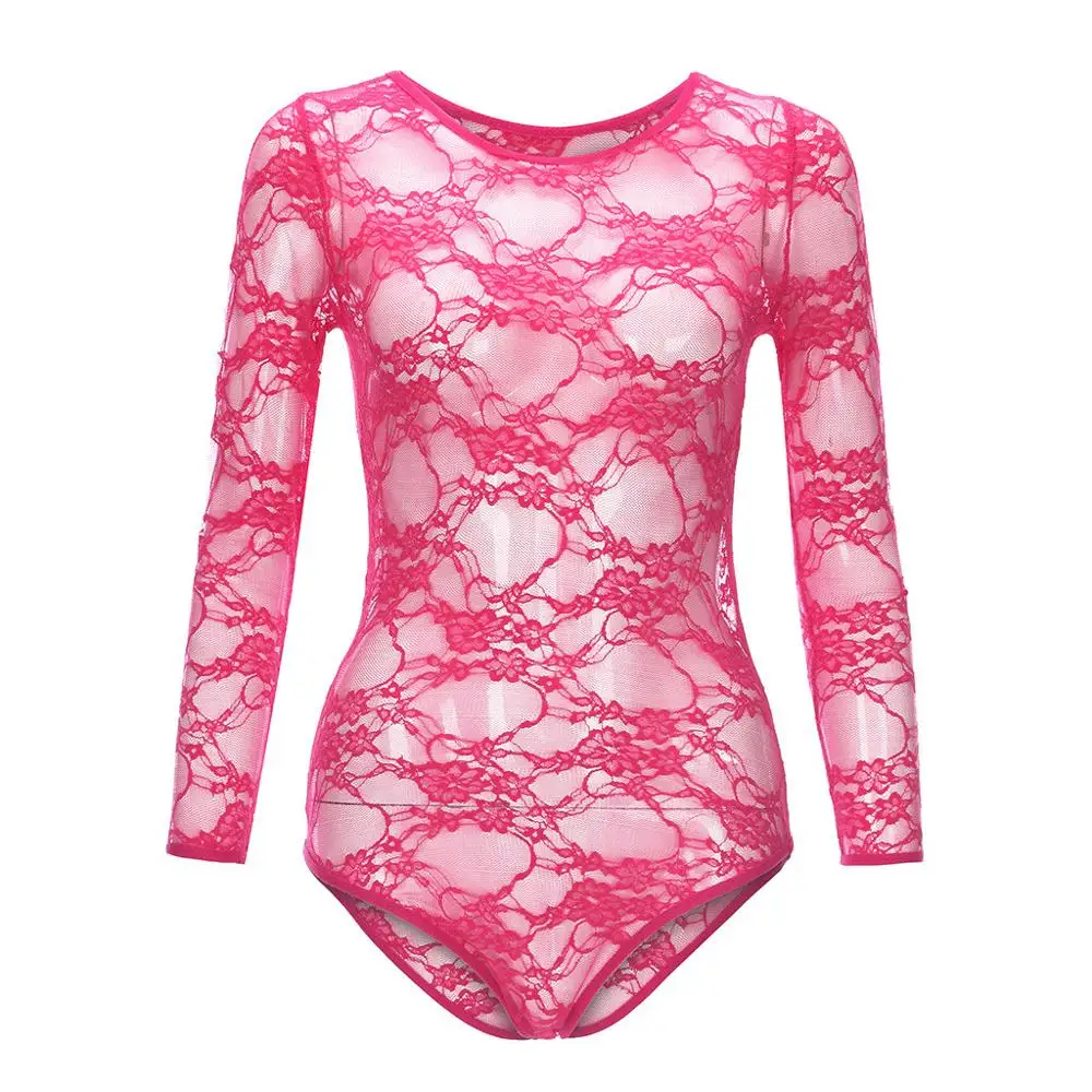 Flower Lace Sheer Women Jumpsuits Sexy O-Neck Long Sleeve Solid Stretch Leotard Bottoming monos de fiesta 2020 New Drop Shipping |