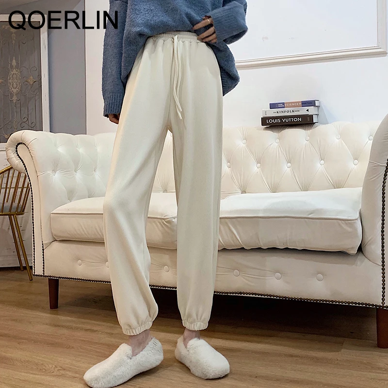 

Женские прямые повседневные брюки QoerliN, свободные брюки с высокой талией и карманами, на шнуровке, уличная одежда с высокой талией