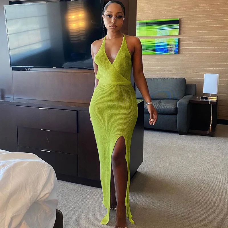 Женское вязаное пляжное платье макси GACVGA праздничное прозрачное сексуальное