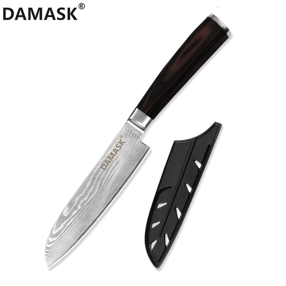5 inch Santoku Knife Дамасские Ножи 5 дюймов Многофункциональный кухонный нож с цветной деревянной ручкой 73 слоя VG10 японские Дамасские стальные ножи режущие инструменты - Цвет: 5 inch Santoku Knife