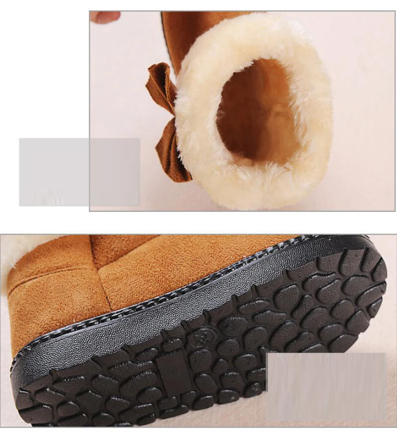 SKHEK Girls Snow Boots Winter Warm Flat Round Toe Kids Shoes Baby Children's Pink Black Soft Boots Size 21-38