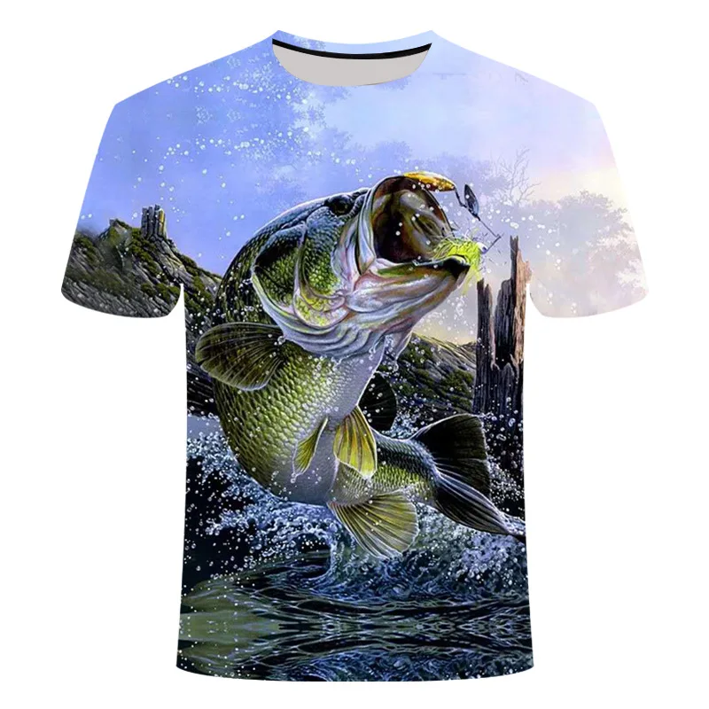 

New hot sale men's animal fish pattern short sleeve printed men's t-shirt hip-hop style youth round neck casual loose type S-6XL