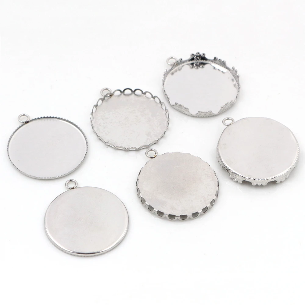 

( No Fade ) 10pcs 25mm Inner Size 3 Style Stainless Steel Material Simple Style Cabochon Base Cameo Setting Charms Pendant Tray-