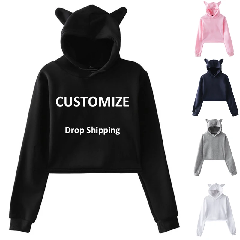 

Прямая поставка женский сексуальный укороченный топ для девочек, свитшоты с капюшоном на заказ Печать Harajuku повседневные толстовки кофты ра...