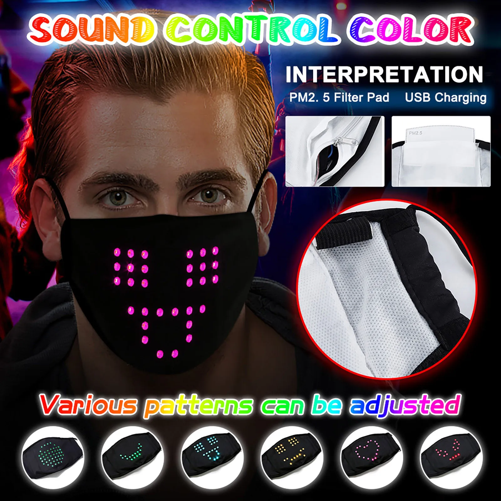 

Diy LED Mask For Women Fashion Voice-activated Luminous Mask Masquerade Festival Party Face Party Decoration Masks With Filter